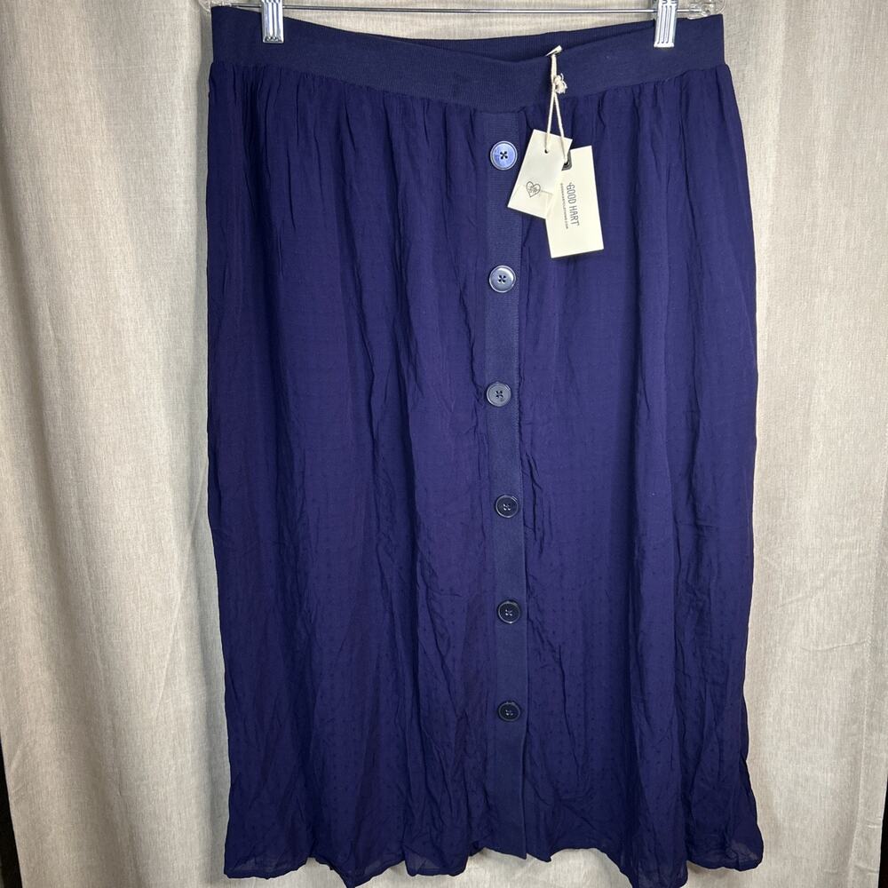 NWT Good Hart Women’s Dahlia Midi Skirt with Side Buttons Large